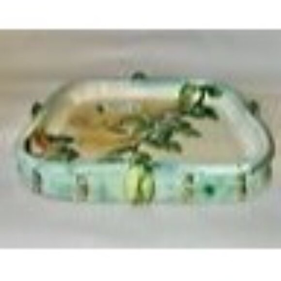 Peggy Crago Pear Serving Dish Square 8.5" Hand-Painted Pottery With Watercolor B - Picture 3 of 6